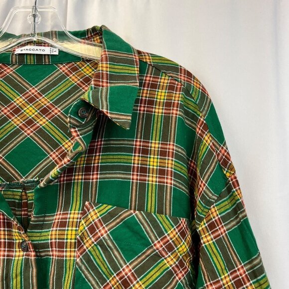 Staccato Button Up Collared Women’s Multicolor Plaid Long Sleeved Top Size L - Picture 3 of 9